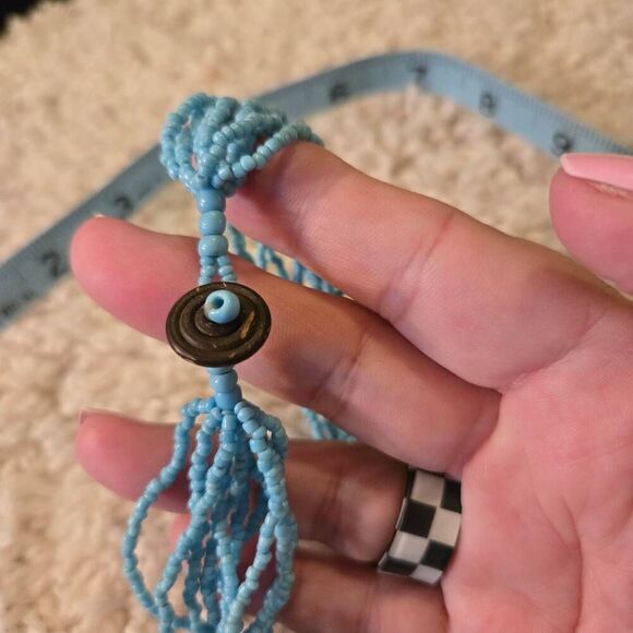 Seed Bead multi strand necklace red pendant - Picture 5 of 8